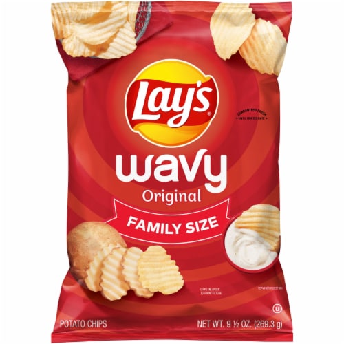 Lay's Wavy Potato Chips Regular Flavor Snacks Bag Perspective: front