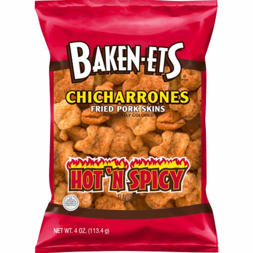 Baken-Ets Hot & Spicy Flavored Fried Pork Rinds Skins Snacks Perspective: front