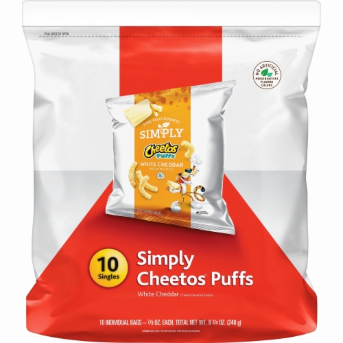 Cheetos Simply White Cheddar Flavored Cheese Puffs Snacks Perspective: front
