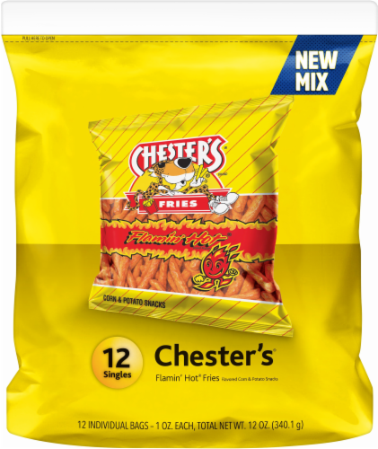 Chester's Flamin' Hot Fries Flavored Corn and Potato Snacks Perspective: front