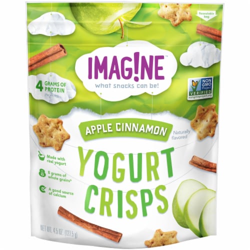Imag!ne Apple Cinnamon Yogurt Crisps Snacks Bag Perspective: front