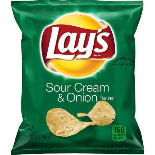 Lays Sour Cream and Onion Potato Chips, 1 Ounce -- 104 per case. Perspective: front