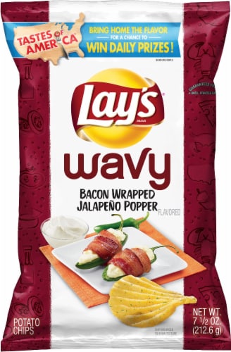 Lay's Wavy Bacon Wrapped Jalapeno Popper Flavored Potato Chips Perspective: front