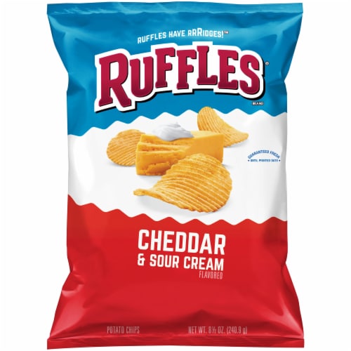 Ruffles Potato Chips Cheddar & Sour Cream Flavor Snacks Perspective: front