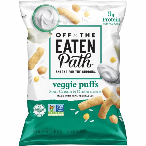Off the Eaten Path Sour Cream & Onion Veggie Puffs Perspective: front