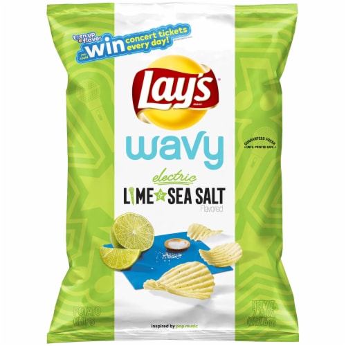 Lay's Wavy Electric Lime Sea Salt Flavored Potato Chips Perspective: front
