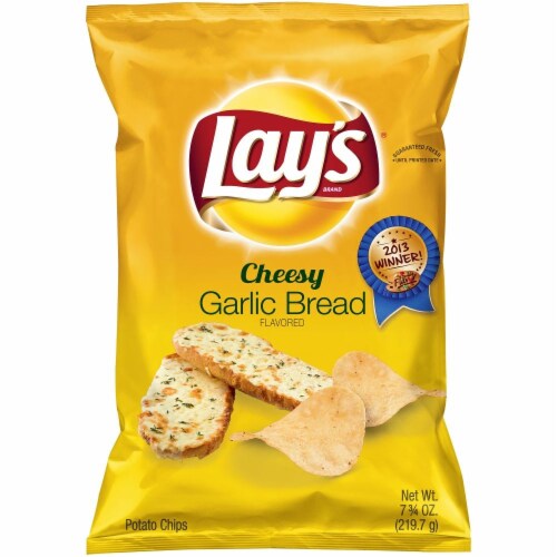 Lay's Cheesy Garlic Bread Potato Chips Perspective: front