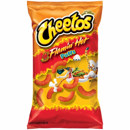 Cheetos Flamin' Hot Puffs Cheese Flavored Snacks Perspective: front