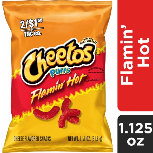 Cheetos Puffs Cheese Flavored Snacks, Flamin' Hot Flavored, 8 Oz