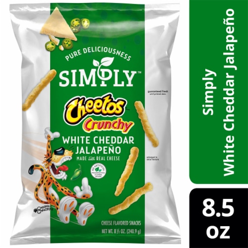 Cheetos Simply Crunchy White Cheddar Jalapeno Flavored Cheese Snacks Perspective: front