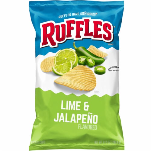 Ruffles® Potato Chips Lime & Jalapeno Flavor Snacks Bag Perspective: front