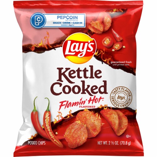Lay's Kettle Cooked Potato Chips Flamin Hot Spicy Snacks, 2.5 oz