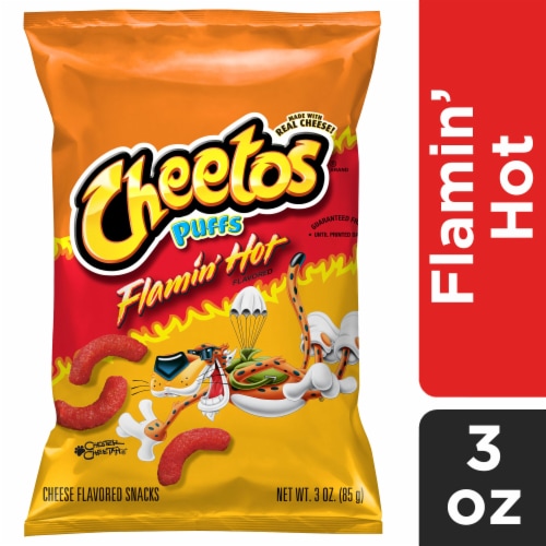 Cheetos Puffs Cheese Flavored Snacks Flamin' Hot Flavored, 3 Oz Perspective: front