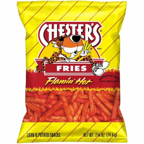 Chester's Flamin' Hot Fries Cheese Flavored Snacks Perspective: front