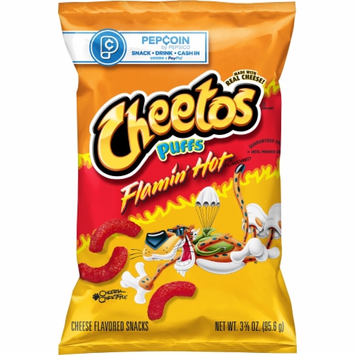 Cheetos Puffs Flamin' Hot Cheese Flavored Snacks Perspective: front