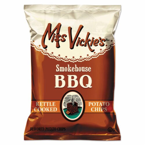 Miss Vickie's Kettle Cooked Smokehouse BBQ Potato Chips 1.375 oz Bag 64/Carton 44451 Perspective: front