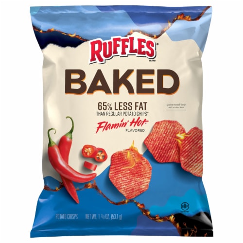Ruffles Baked Flamin' Hot Flavored Potato Crisps Perspective: front