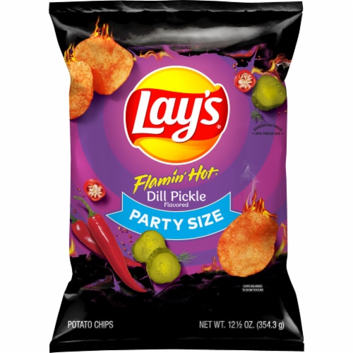 Lay's® Potato Chips Flamin' Hot Dill Pickle Flavored Potato Party Size Perspective: front
