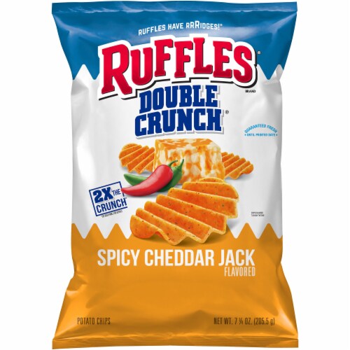 Ruffles® Double Crunch® Spicy Cheddar Jack Potato Chips Perspective: front