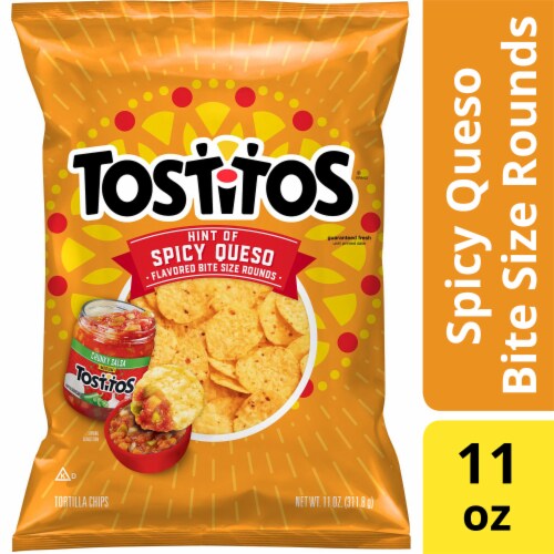 Tostitos® Hint of Spicy Queso Flavored Bite Sized Rounds Tortilla Chips Perspective: front
