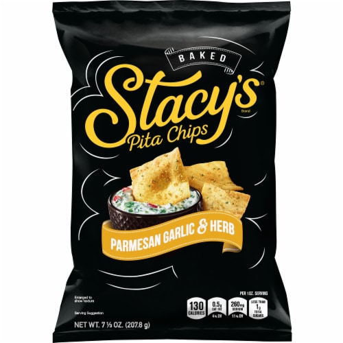 Stacy's Parmesan Garlic & Herb Flavored Baked Pita Chips Snacks Perspective: front