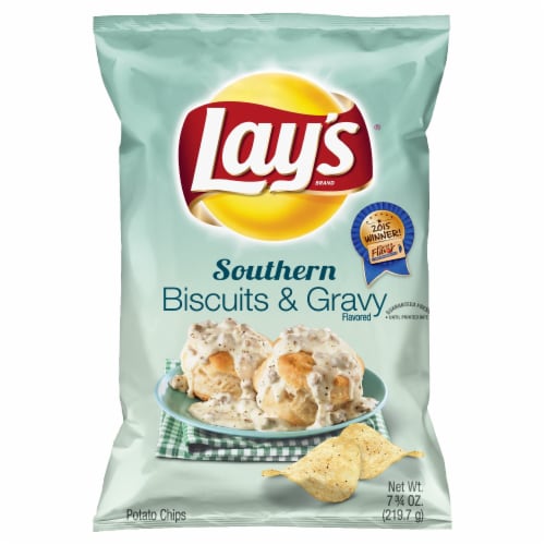 Lay's Southern Biscuits and Gravy Potato Chips Perspective: front