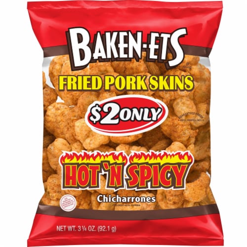 Baken-Ets Hot 'N Spicy Chicharrones Fried Pork Skins Perspective: front