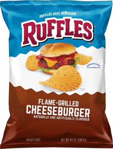 Ruffles Flame-Grilled Cheeseburger Flavored Potato Chips Perspective: front