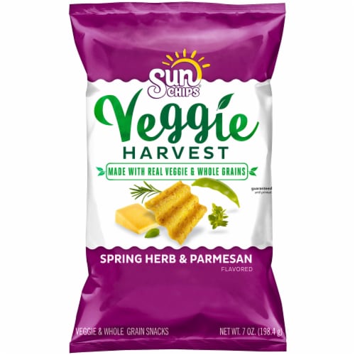 Sun Chips Veggie Harvest Parmesan Herb Flavored Whole Grain Snacks Perspective: front