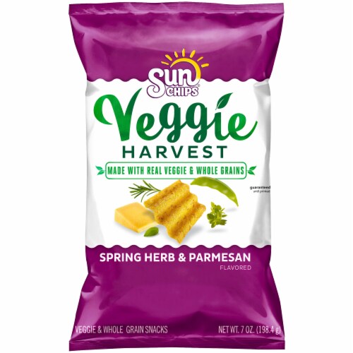 Sun Chips Veggie Harvest Parmesan Herb Flavored Whole Grain Snacks Perspective: front
