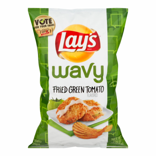 Lay's Wavy Fried Green Tomato Chips Perspective: front