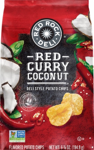 Red Rock Deli Kettle Chips Red Curry Coconut Deli Style Potato Chips Snacks Perspective: front