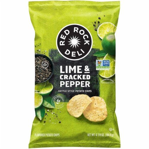 Red Rock Deli Lime and Cracked Pepper Kettle Style Potato Chips Perspective: front