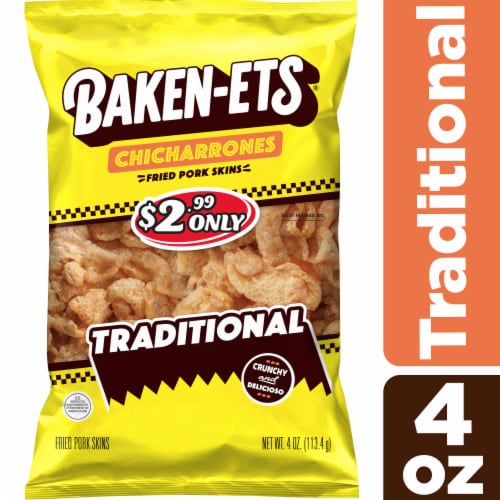 Baken-ets Traditional Chicharrones Fried Pork Skins Perspective: front