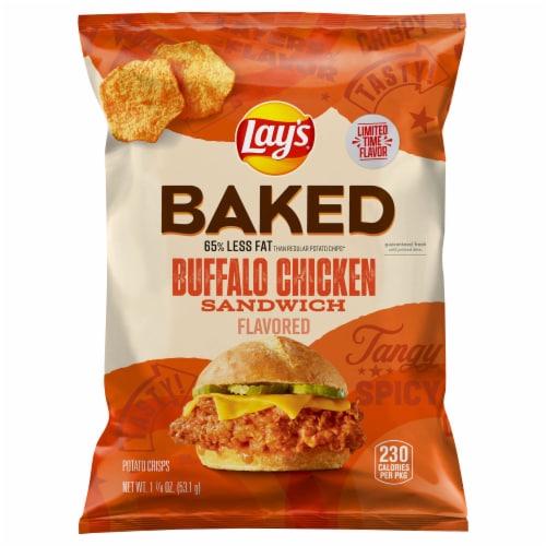 Lay's Baked Buffalo Chicken Sandwich Potato Chip Perspective: front