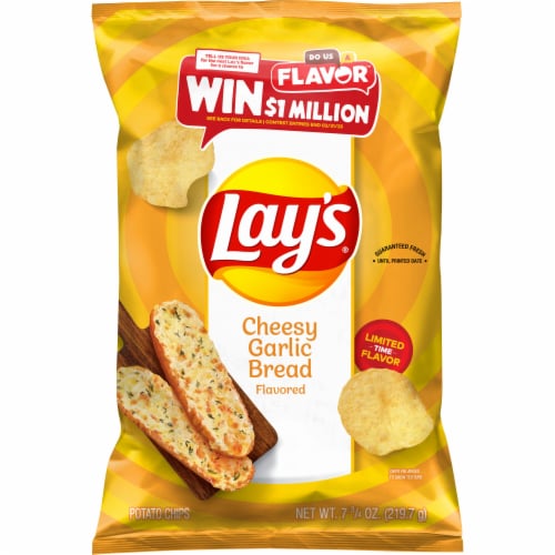 Lay's® Limited Time Flavor Cheesy Garlic Bread Potato Chips Perspective: front