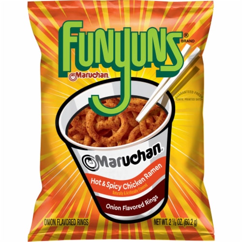 Funyuns® Onion Flavored Rings Hot & Spicy Chicken Ramen Perspective: front