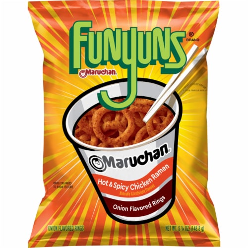 Funyuns® Maruchan® Hot & Spicy Chicken Ramen Flavored Onion Rings Perspective: front
