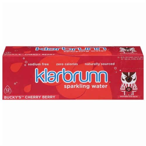 Klarbrunn Bucky's Cherry Berry Flavored Sparkling Water Cans Perspective: front