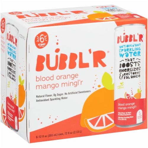 BUBBL'R Blood Orange Mango Mingl’r Antioxidant Sparkling Water Cans Perspective: front