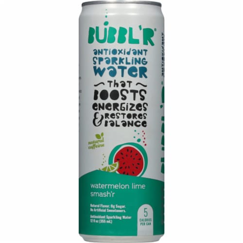 BUBBL'R Watermelon Lime Smash'r Antioxidant Sparkling Water Can Perspective: front