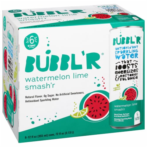 BUBBL'R Watermelon Lime Smash'r Antioxidant Sparkling Water Cans Perspective: front