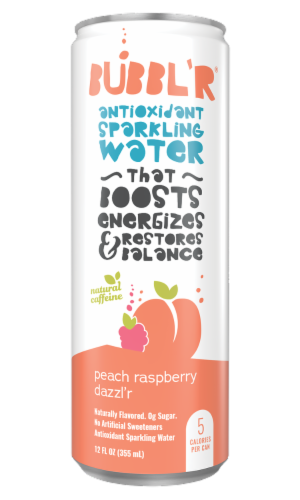 Bubbl'r® Antioxidant Sparkling Water - Peach Raspberry Dazzl'r Perspective: front