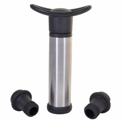 Vintage 82 Vino-Vac Stainless Steel Pump & Stoppers Perspective: front