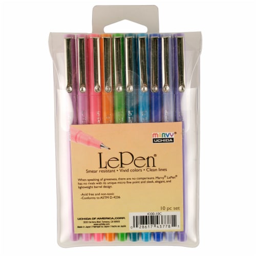 Marvy Uchida LePen Micro-Fine Point Pen, Bright, 10 Colors Perspective: front