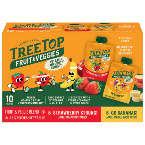 Tree Top® Fruit & Veggie Vitamin Immunity Brust Strawberry and Banana Pouches Perspective: front