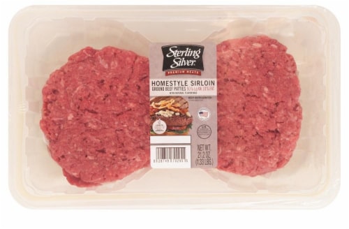 Sterling Silver Ground Beef Sirloin Patties 90% Lean Perspective: front