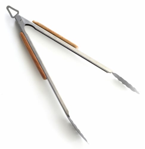 Barbeque Tongs - Silver/Natural Wood Perspective: front