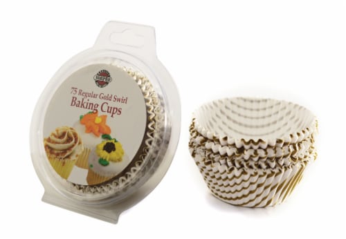 Norpro Regular Size Swirl Pattern Baking Cups - Gold/White Perspective: front