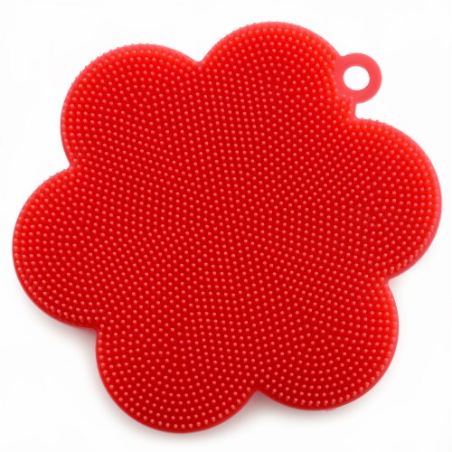 Flower Shaped Silicone Dish Brush - Red Perspective: front